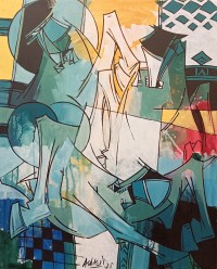 Ashkal, 24 x 30 Inch, Acrylic on Canvas, Abstract Painting, AC-ASH-320